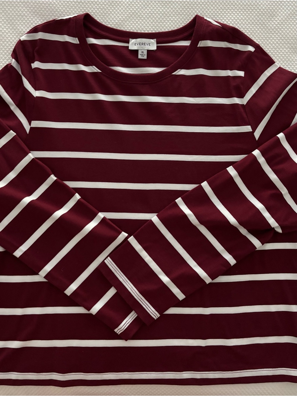 Evereve Burgundy and White Striped Crew Neck Top